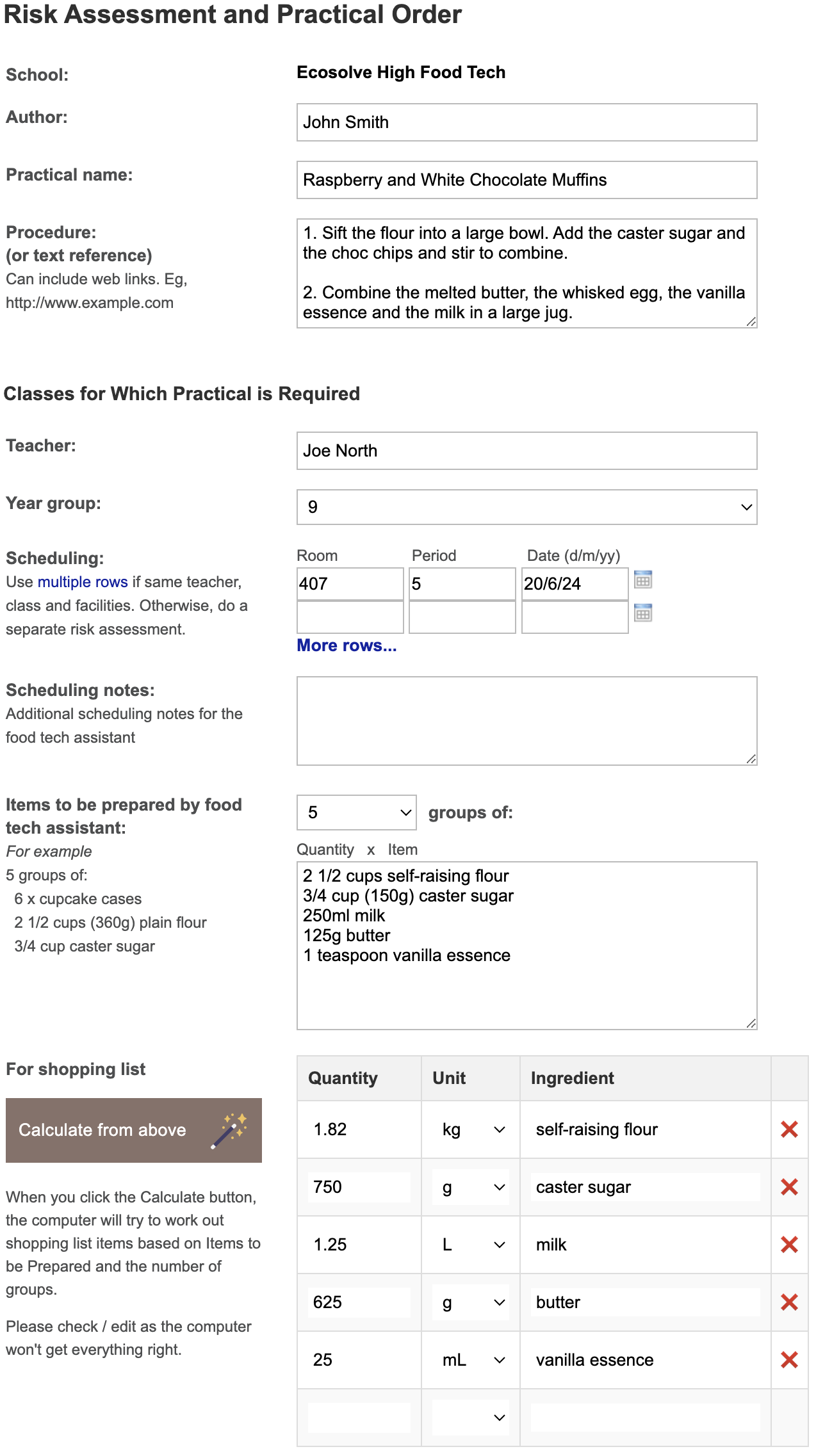 Risk Assessment Form