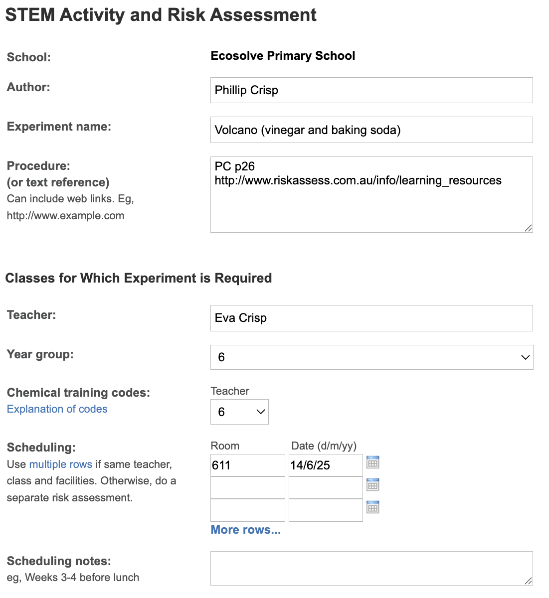 Risk Assessment Form